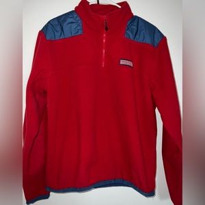 Men Vineyard Vines Red Fleece 1/4 Zip Pullover Shep Shirt Sweatshirt Size Medium